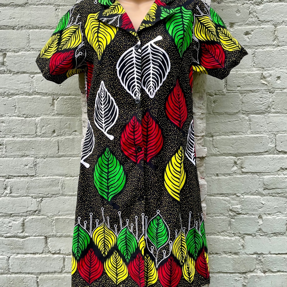 Viola Flair Wax Block Print Shirt Dress Cap Sleeve US S Floral Pattern